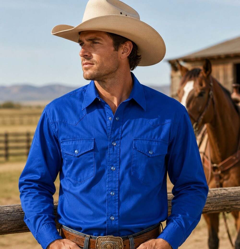 Western Express Men’s XXL Royal Blue Pearl Snap Western Cowboy Shirt